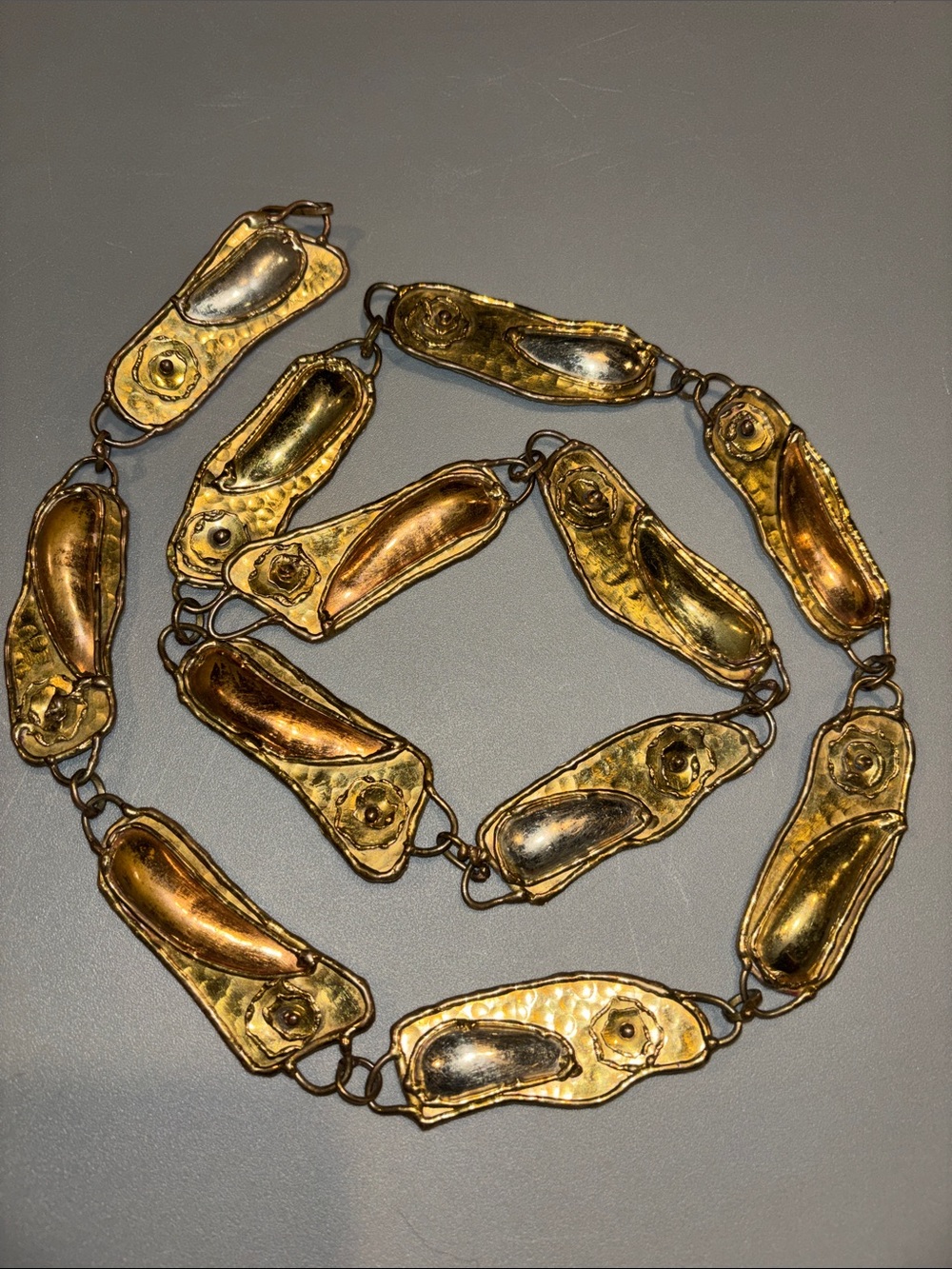 Luciano Brutalist Mixed Metal Brass and Copper Vintage Belt 40”